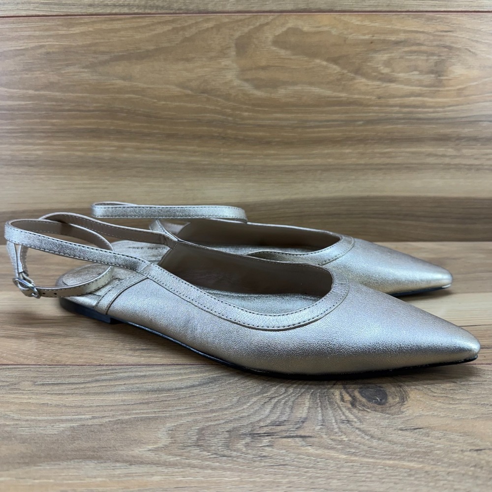 FREE PEOPLE Jules Ankle Strap Flats Womens 8.5 Gold Leather Pointed Toe